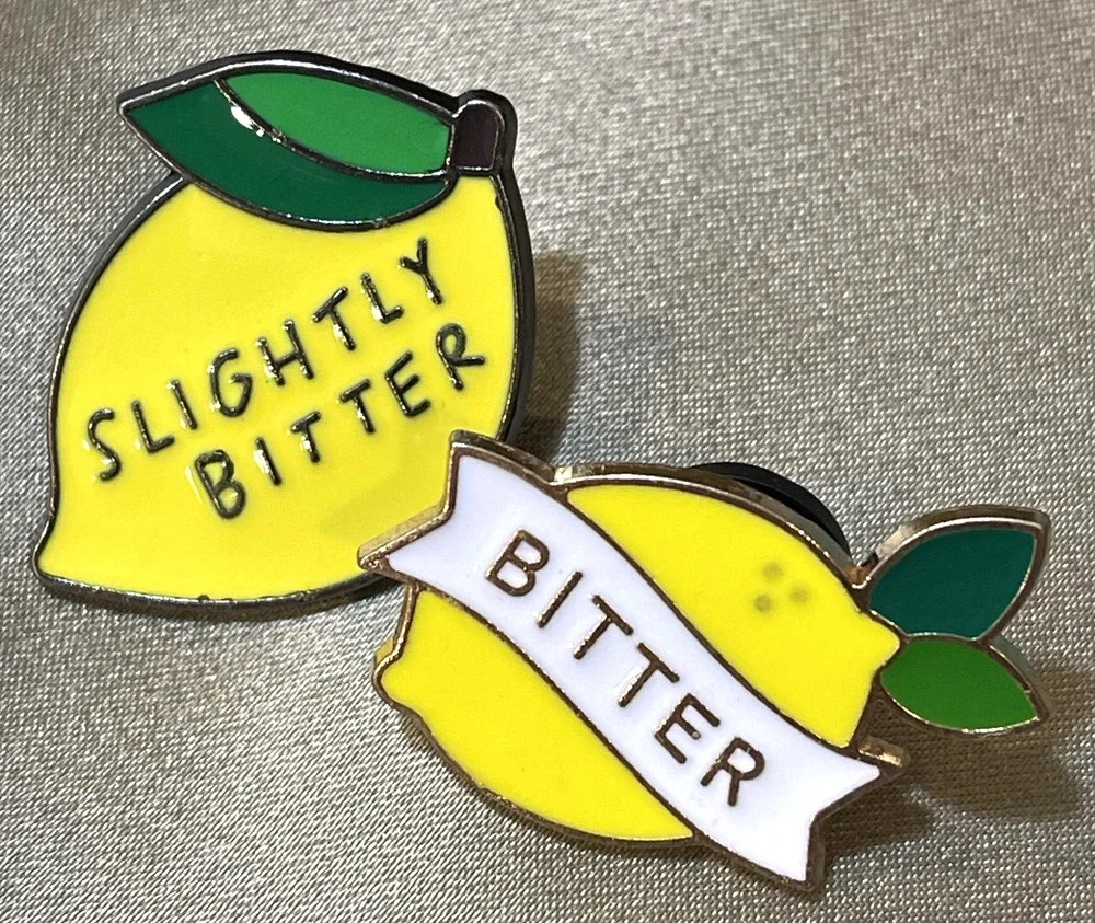NWOT Yellow Lemon Brooch Lapel Pin Enamel Slightly Bitter Citrus Fruit Lot of 2
